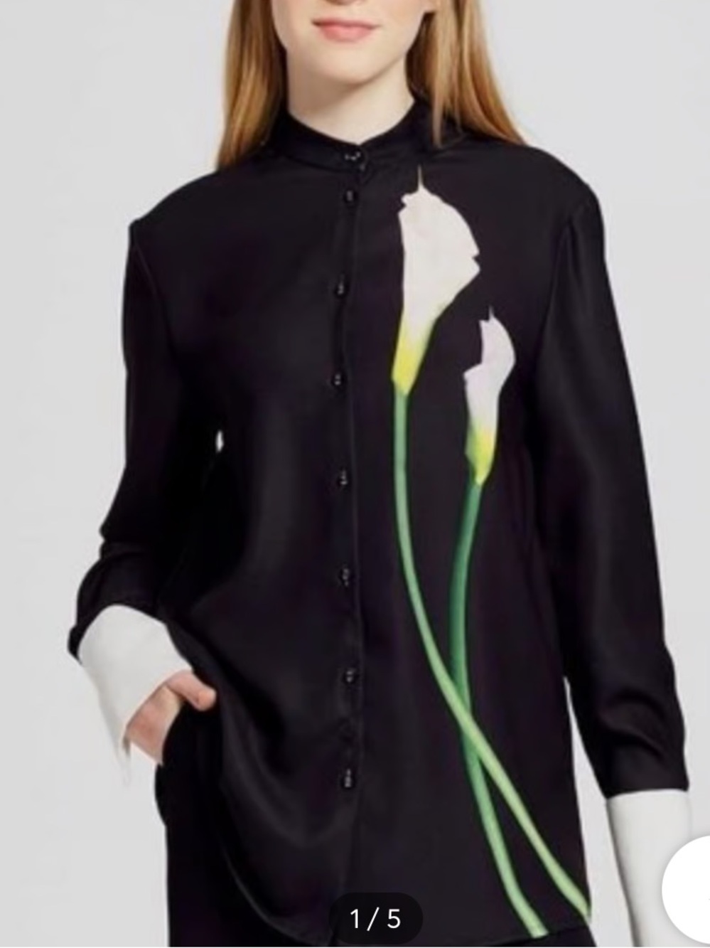 Victoria Beckham Black Floral-Accent Button-Up Shirt size XS